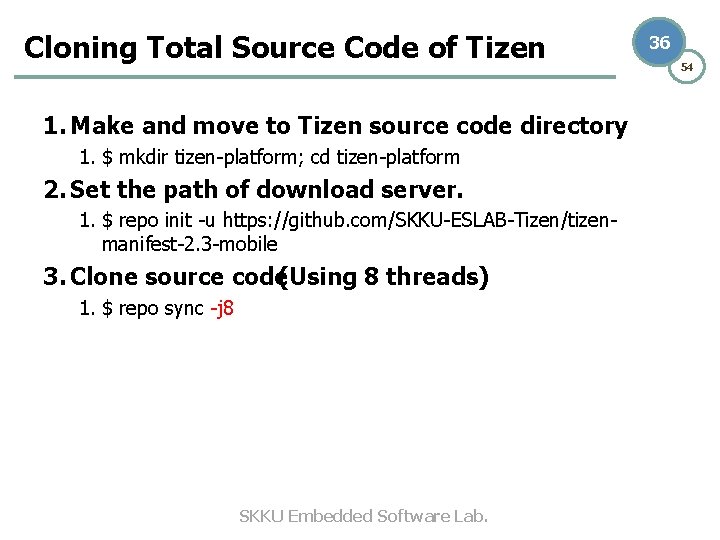 Cloning Total Source Code of Tizen 1. Make and move to Tizen source code Cloning Total Source Code of Tizen 1. Make and move to Tizen source code
