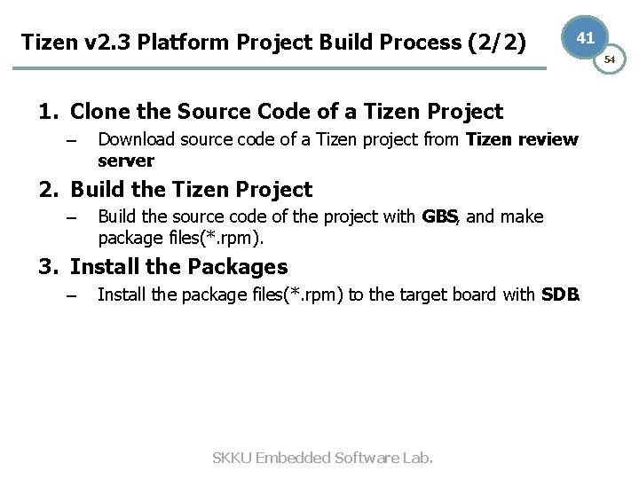 Tizen v 2. 3 Platform Project Build Process (2/2) 41 1. Clone the Source Tizen v 2. 3 Platform Project Build Process (2/2) 41 1. Clone the Source