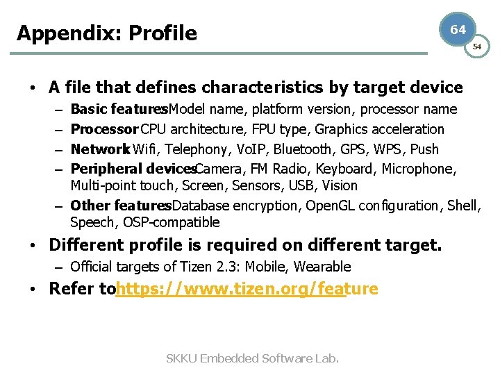 Appendix: Profile 64 54 • A file that defines characteristics by target device Basic Appendix: Profile 64 54 • A file that defines characteristics by target device Basic
