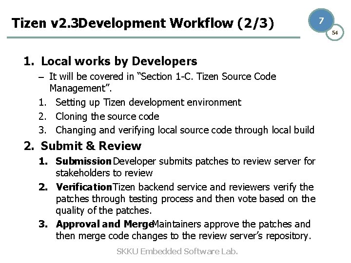 Tizen v 2. 3 Development Workflow (2/3) 1. Local works by Developers – It Tizen v 2. 3 Development Workflow (2/3) 1. Local works by Developers – It