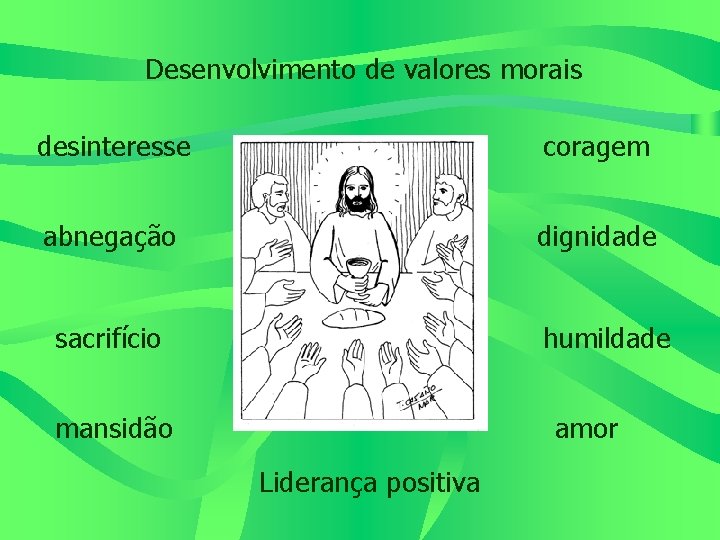 Desenvolvimento de valores morais desinteresse coragem abnegação dignidade sacrifício humildade mansidão amor Liderança positiva