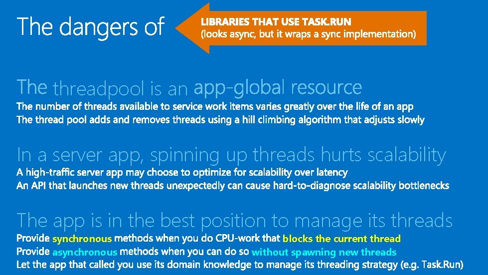 threadpool is an In a server app, spinning up threads hurts scalability The app threadpool is an In a server app, spinning up threads hurts scalability The app