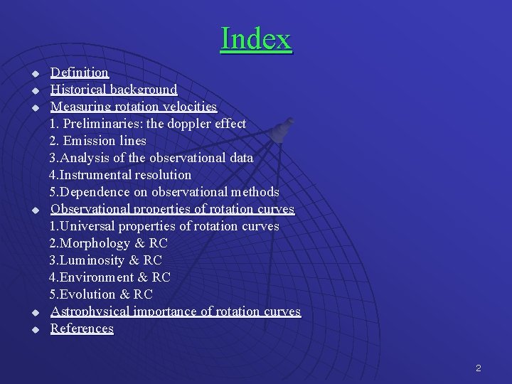 Index u u u Definition Historical background Measuring rotation velocities 1. Preliminaries: the doppler