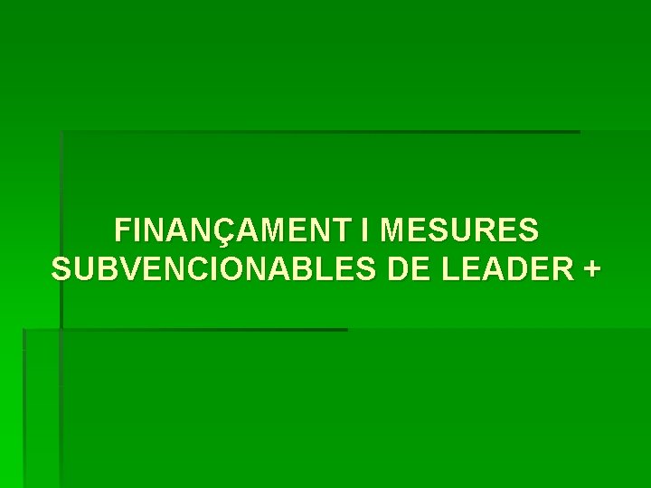 FINANÇAMENT I MESURES SUBVENCIONABLES DE LEADER + 