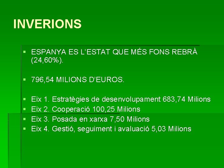 INVERIONS § ESPANYA ES L’ESTAT QUE MÉS FONS REBRÀ (24, 60%). § 796, 54 INVERIONS § ESPANYA ES L’ESTAT QUE MÉS FONS REBRÀ (24, 60%). § 796, 54