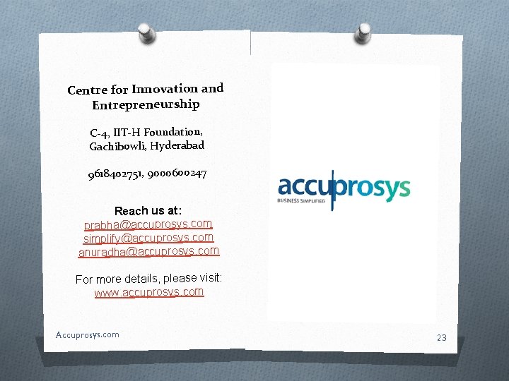 Centre for Innovation and Entrepreneurship C-4, IIT-H Foundation, Gachibowli, Hyderabad 9618402751, 9000600247 Reach us