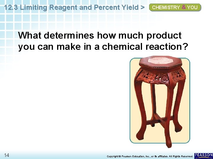 12. 3 Limiting Reagent and Percent Yield > CHEMISTRY & YOU What determines how