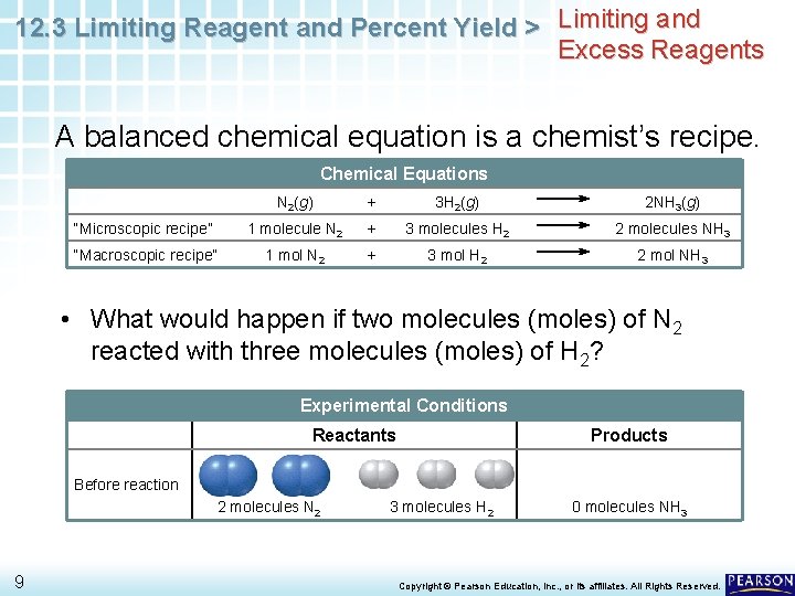 12. 3 Limiting Reagent and Percent Yield > Limiting and Excess Reagents A balanced