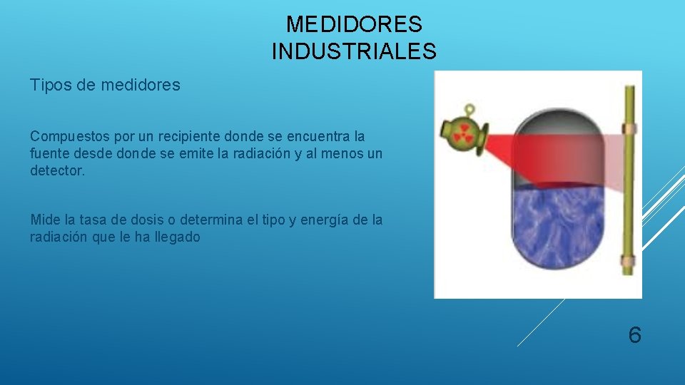 MEDIDORES INDUSTRIALES Tipos de medidores Compuestos por un recipiente donde se encuentra la fuente