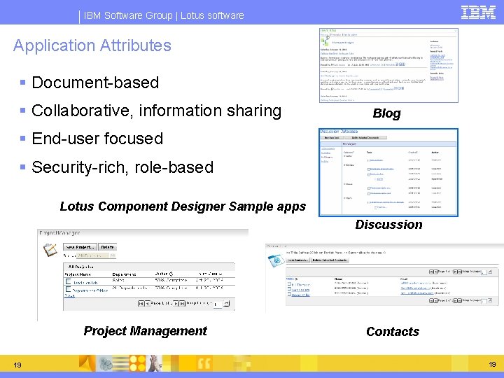 IBM Software Group | Lotus software Application Attributes § Document-based § Collaborative, information sharing IBM Software Group | Lotus software Application Attributes § Document-based § Collaborative, information sharing