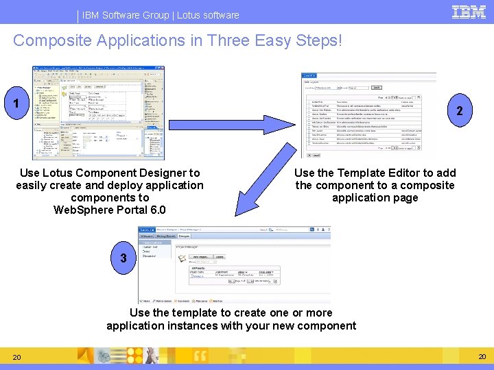 IBM Software Group | Lotus software Composite Applications in Three Easy Steps! 1 2 IBM Software Group | Lotus software Composite Applications in Three Easy Steps! 1 2