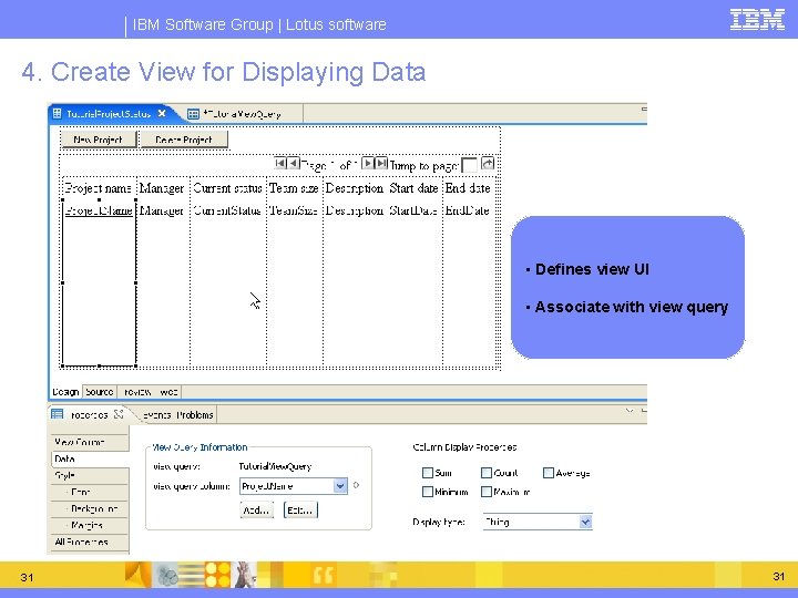 IBM Software Group | Lotus software 4. Create View for Displaying Data • Defines IBM Software Group | Lotus software 4. Create View for Displaying Data • Defines