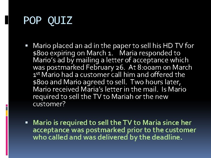 POP QUIZ Mario placed an ad in the paper to sell his HD TV