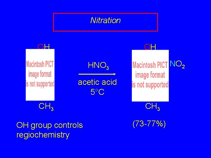 Nitration OH OH NO 2 HNO 3 acetic acid 5°C CH 3 OH group