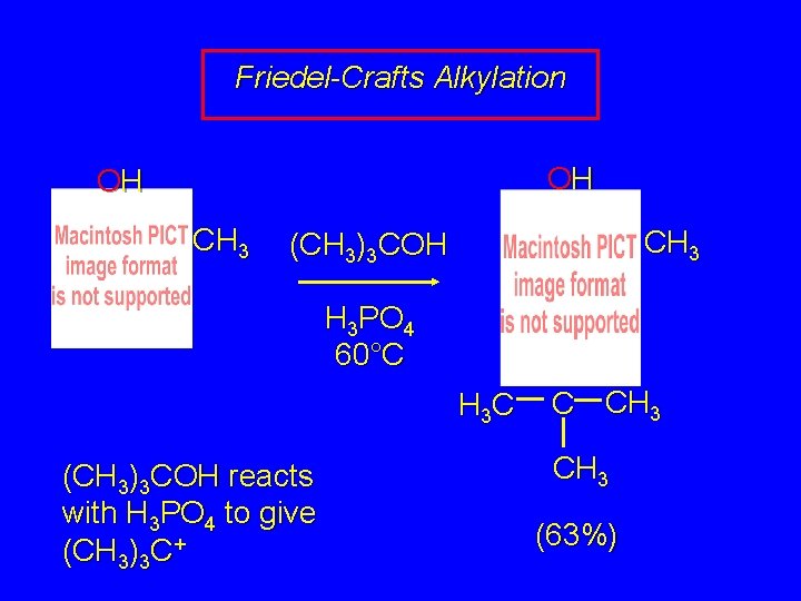 Friedel-Crafts Alkylation OH OH CH 3 (CH 3)3 COH H 3 PO 4 60°C