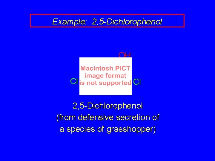 Example: 2, 5 -Dichlorophenol OH Cl Cl 2, 5 -Dichlorophenol (from defensive secretion of