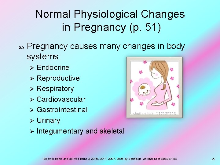 Normal Physiological Changes in Pregnancy (p. 51) Pregnancy causes many changes in body systems: