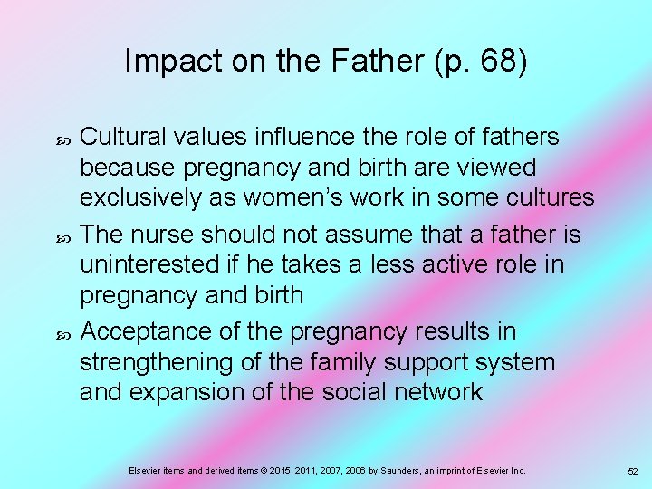 Impact on the Father (p. 68) Cultural values influence the role of fathers because