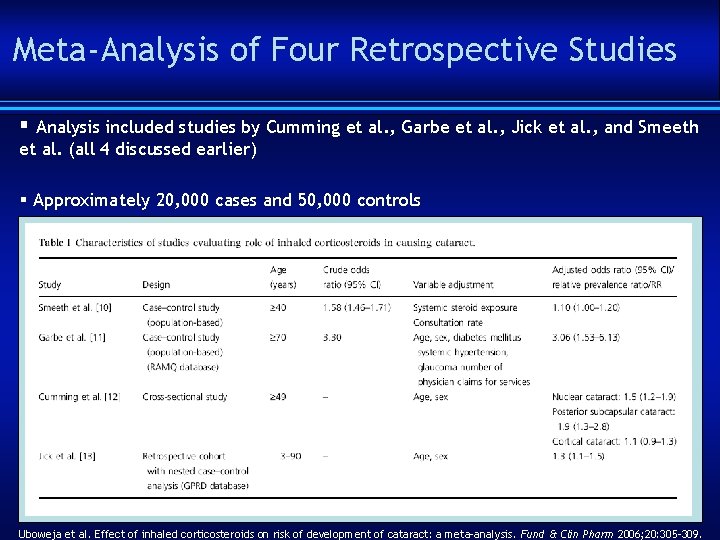 Meta-Analysis of Four Retrospective Studies § Analysis included studies by Cumming et al. ,