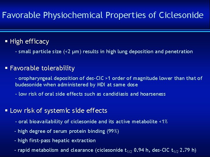 Favorable Physiochemical Properties of Ciclesonide § High efficacy - small particle size (<2 μm)