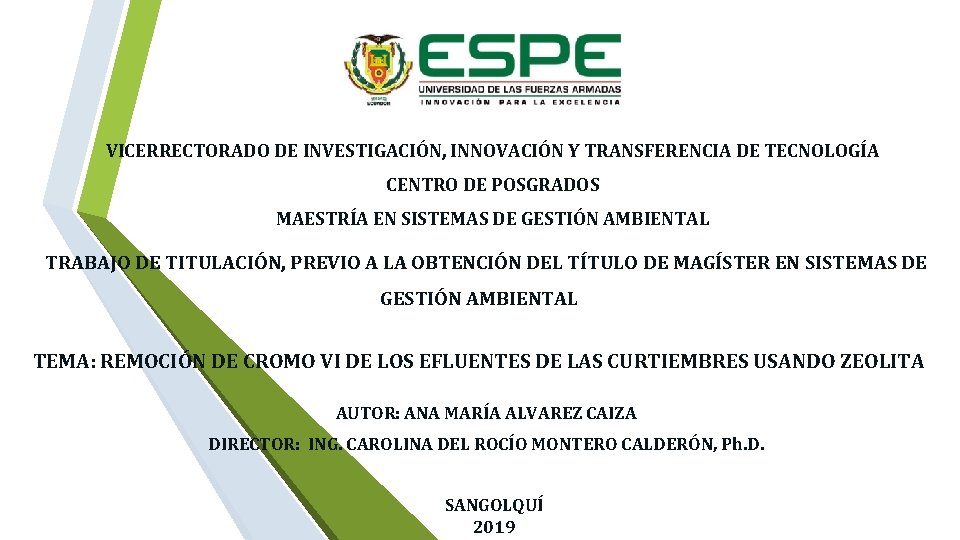 VICERRECTORADO DE INVESTIGACIÓN, INNOVACIÓN Y TRANSFERENCIA DE TECNOLOGÍA CENTRO DE POSGRADOS MAESTRÍA EN SISTEMAS