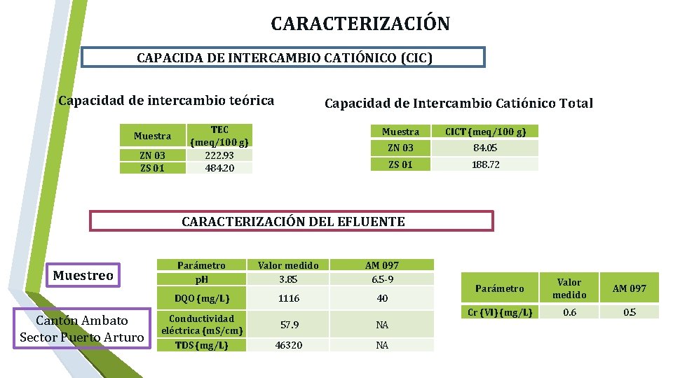  CARACTERIZACIÓN CAPACIDA DE INTERCAMBIO CATIÓNICO (CIC) Capacidad de intercambio teórica Muestra ZN 03