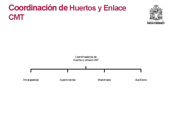 Coordinación de Huertos y Enlace CMT Coordinador(a) de Huertos y enlace CMT Encargado(a) Supervisor(a)