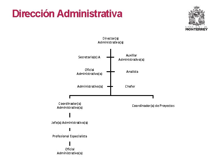 Dirección Administrativa Director(a) Administrativo(a) Secretaria(o) A Auxiliar Administrativo(a) Oficial Administrativo(a) Analista Administrativo(a) Chofer Coordinador(a)