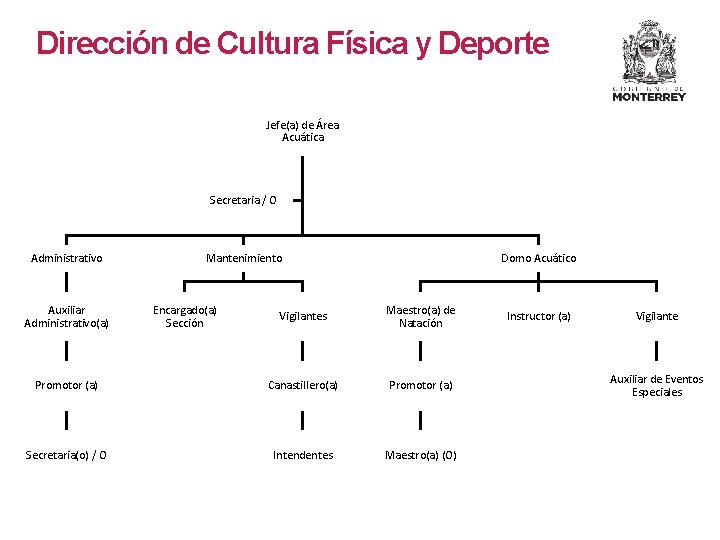 Dirección de Cultura Física y Deporte Jefe(a) de Área Acuática Secretaria / O Administrativo