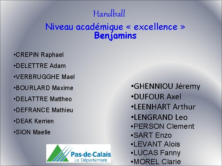 Handball Niveau académique « excellence » Benjamins • CREPIN Raphael • DELETTRE Adam •