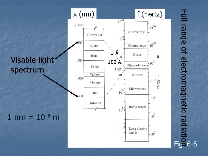 Visable light spectrum 1 nm = 10 -9 m f (hertz) 1Å 100 Å