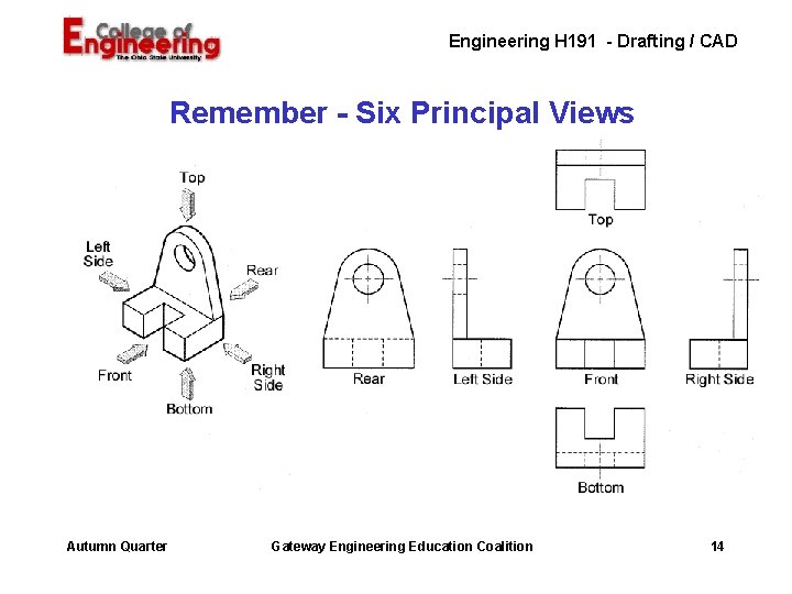 Engineering H 191 - Drafting / CAD Remember - Six Principal Views Autumn Quarter