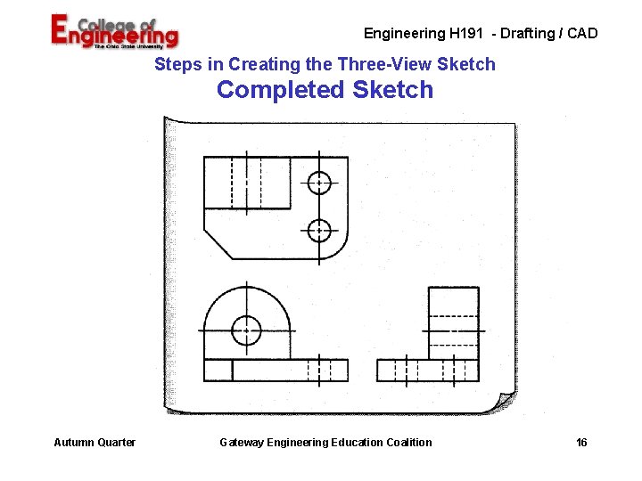 Engineering H 191 - Drafting / CAD Steps in Creating the Three-View Sketch Completed