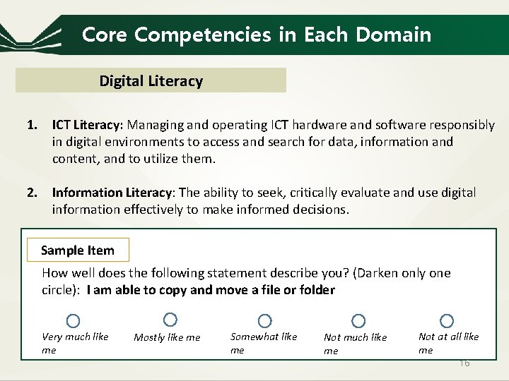 Core Competencies in Each Domain Digital Literacy 1. ICT Literacy: Managing and operating ICT