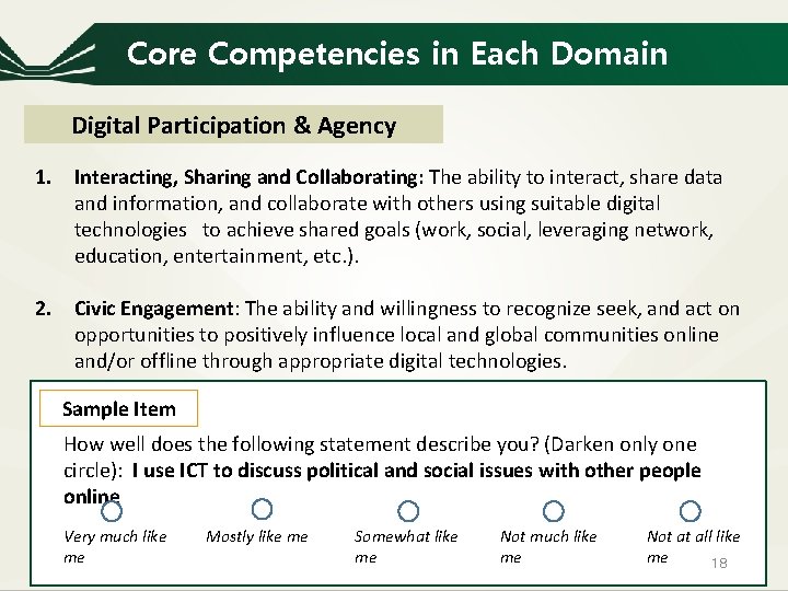 Core Competencies in Each Domain Digital Participation & Agency 1. Interacting, Sharing and Collaborating: