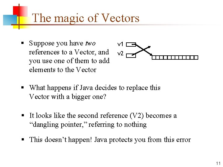 The magic of Vectors § Suppose you have two references to a Vector, and