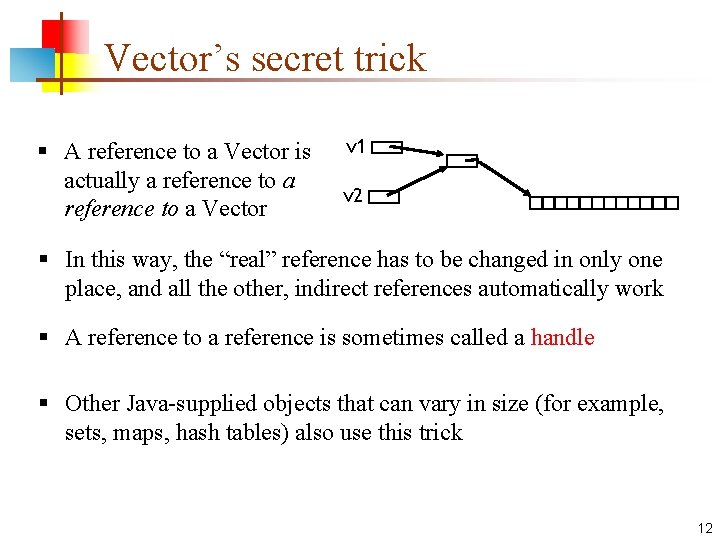 Vector’s secret trick § A reference to a Vector is actually a reference to