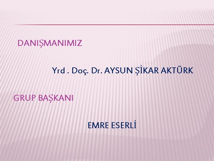 DANIŞMANIMIZ Yrd. Doç. Dr. AYSUN ŞİKAR AKTÜRK GRUP BAŞKANI EMRE ESERLİ 