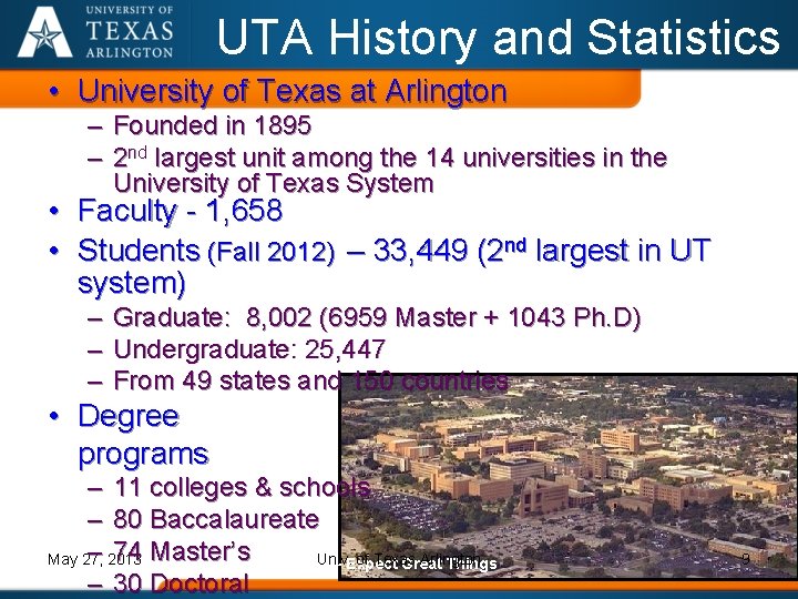 UTA History and Statistics • University of Texas at Arlington • • – Founded