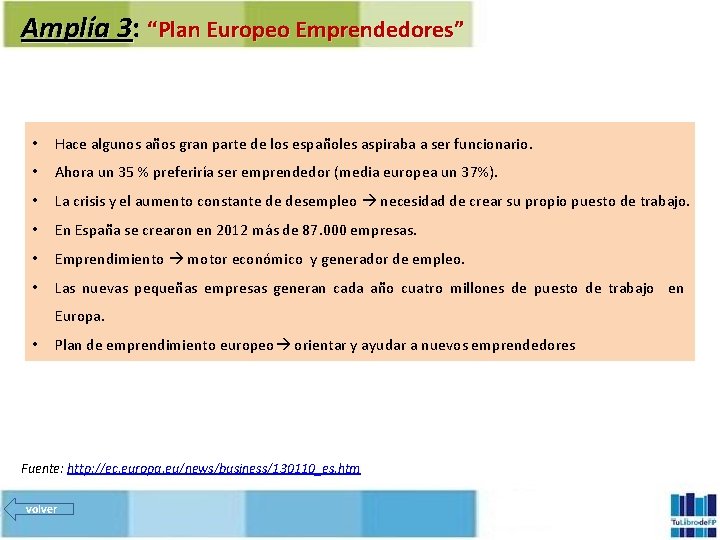 Amplía 3: 3 “Plan Europeo Emprendedores” • Hace algunos años gran parte de los
