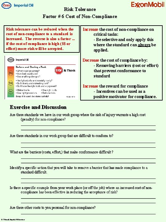 Risk Tolerance Factor # 6 Cost of Non-Compliance Risk tolerance can be reduced when