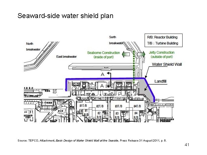 Seaward-side water shield plan Source: TEPCO, Attachment, Basic Design of Water Shield Wall at