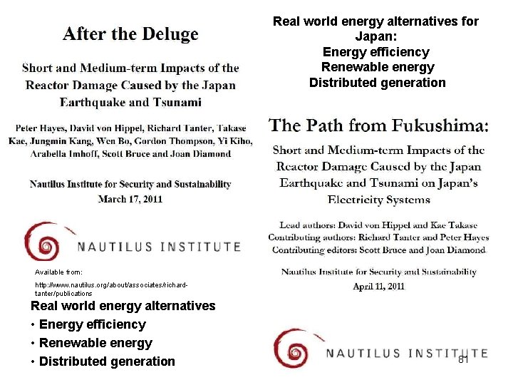 Real world energy alternatives for Japan: Energy efficiency Renewable energy Distributed generation Available from: