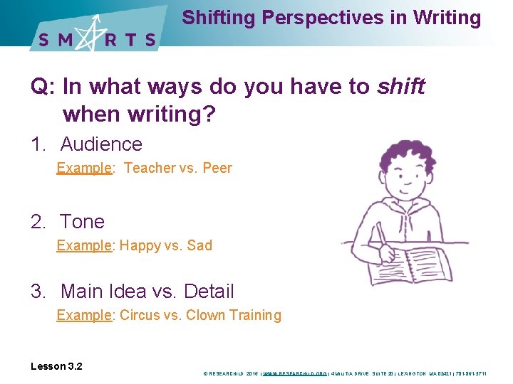 Shifting Perspectives in Writing Q: In what ways do you have to shift when