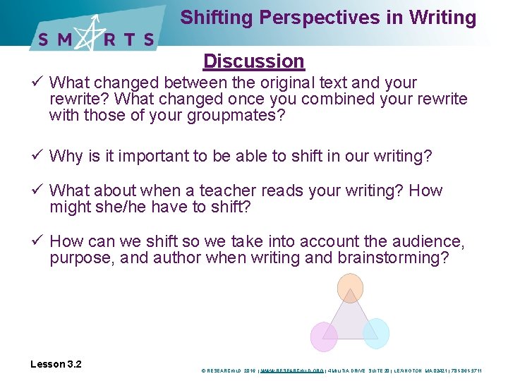 Shifting Perspectives in Writing Discussion ü What changed between the original text and your