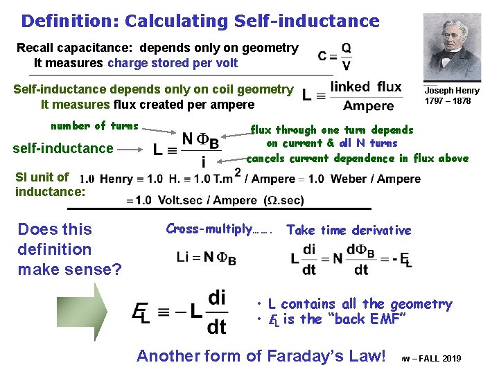 Definition: Calculating Self-inductance Recall capacitance: depends only on geometry It measures charge stored per