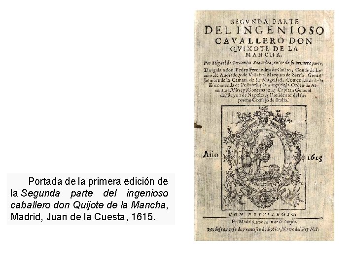 Portada de la primera edición de la Segunda parte del ingenioso caballero don Quijote