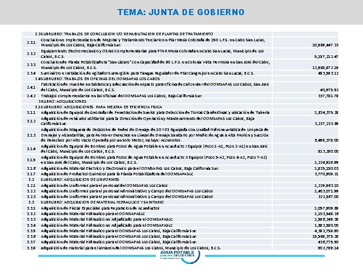 TEMA: JUNTA DE GOBIERNO 2. 3 SUBRUBRO: TRABAJOS DE CONCLUSION Y/O REHABILITACION DE PLANTAS