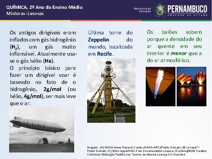 QUÍMICA, 2º Ano do Ensino Médio Misturas Gasosas Os antigos dirigíveis eram inflados com