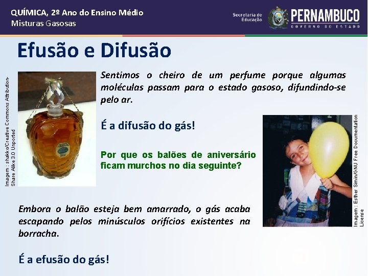 QUÍMICA, 2º Ano do Ensino Médio Misturas Gasosas Sentimos o cheiro de um perfume